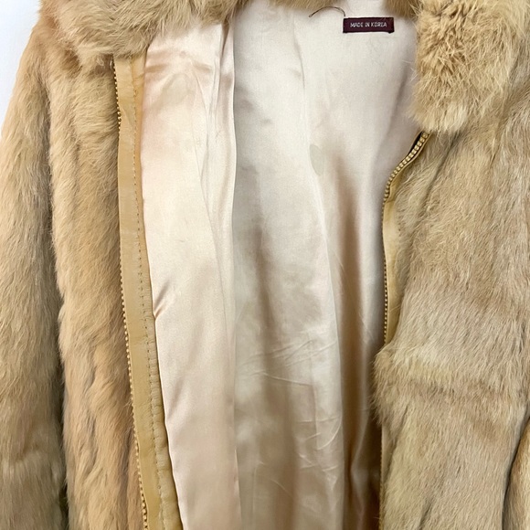 Vintage Caramel Genuine Rabbit Fur Bomber Coat - Picture 9 of 16